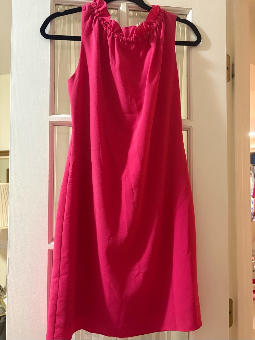 Karl Lagerfeld Hot Pink Sleeveless Ruffle-Neck Shift Dress